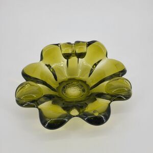 Vintage Murano Style Art Glass Olive Green Candy Dish